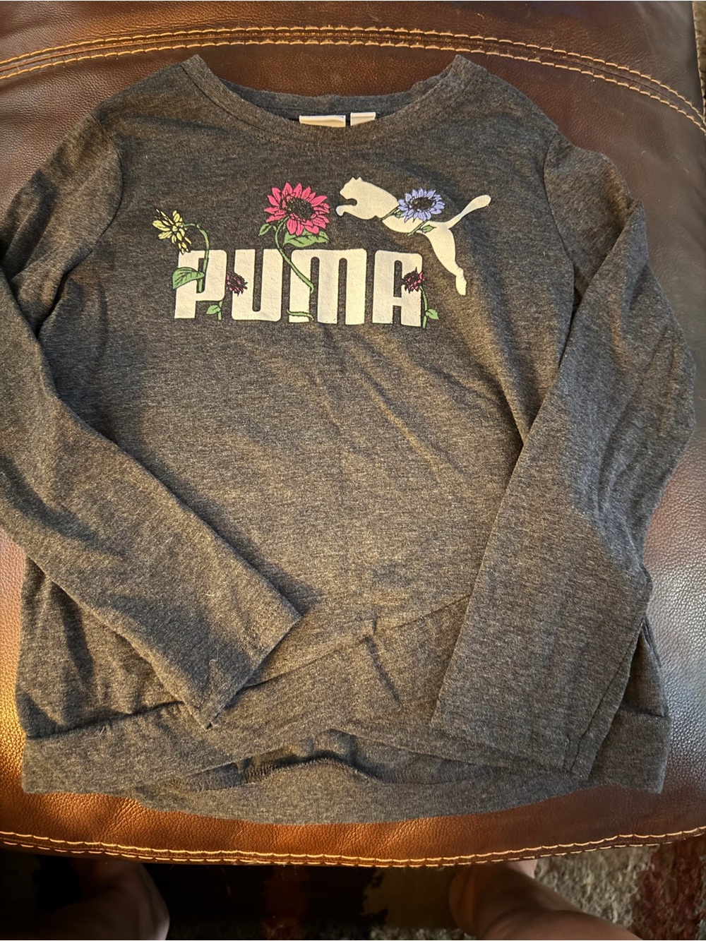 PUMA Floral Logo Long Sleeve Tee - Charcoal Gray